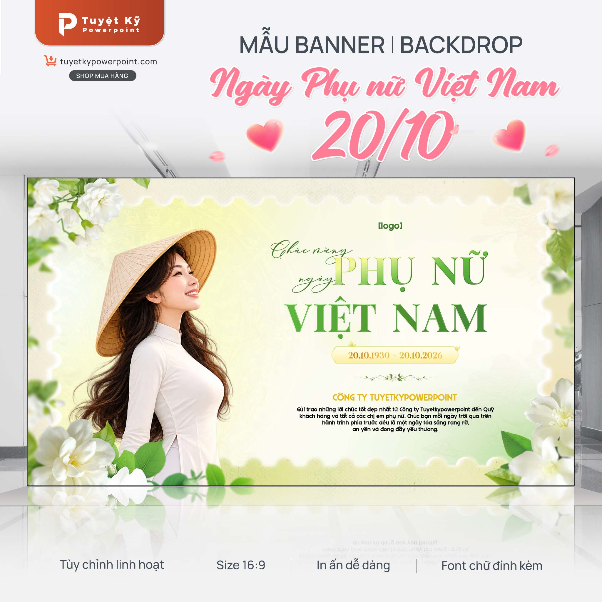 Mẫu Backdrop/Banner Chúc Mừng Ngày Phụ Nữ Việt Nam 20/10